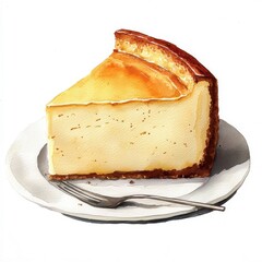 Watercolor illustration of a cheesecake isolated on white, adding artistic flair.