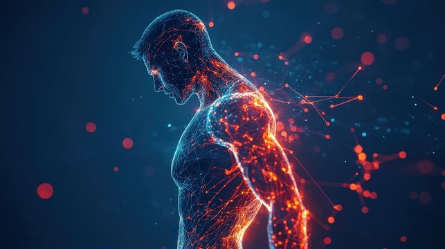 Scientific analysis neural pathways impact on athlete performance visualized on copy space background