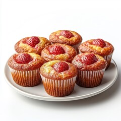 Strawberry muffins served on white plate, isolated to highlight their classic and appetizing presentation.