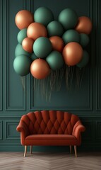 Festive Christmas Balloons in Elegant Dark Tones Against Rich Wooden and Velvet Accents