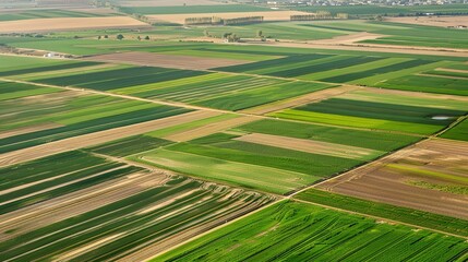 Aerial view of a field of crops with rows and rows of plants, perfect for agricultural or rural landscape use