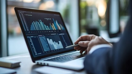 Financial Data Analytics and Business Intelligence on Laptop Screen