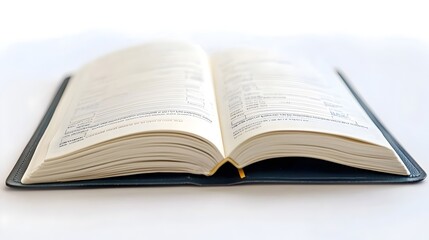 Open Business Ledger with Financial Entries Isolated on White Background