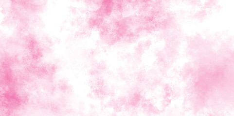Paint leaks and ombre effects hand painted cloudy pink paper texture, Soft smeared aquarelle painted pink texture, Abstract pink sky background and white clouds on pink canvas.