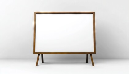 A blank white board on a wooden stand in a room