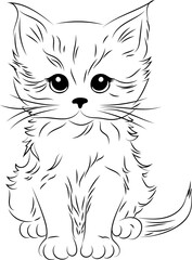 Cute kitten cartoon character coloring page. Animal,  colouring page for kids