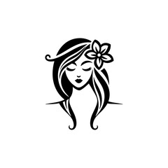 Elegant Charm Black Logo with a Woman's Face Iconic Simplicity Vector Icon of Black Female Face. beautiful floral girl with love sign icon logo