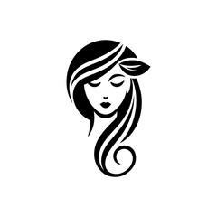 Elegant Charm Black Logo with a Woman's Face Iconic Simplicity Vector Icon of Black Female Face. beautiful floral girl with love sign icon logo