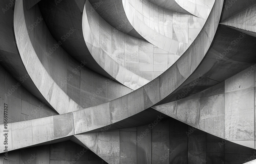Aufkleber A close-up shot of the abstract architectural design of a concrete building exterior, showcasing the intersecting curves and lines of the panels.