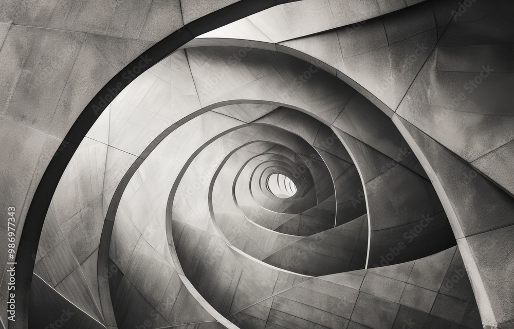 Aufkleber a black and white photograph of the interior of a modern building featuring a geometric pattern of c