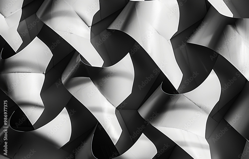 Poster a close-up black and white photograph of an abstract geometric pattern of curved surfaces.