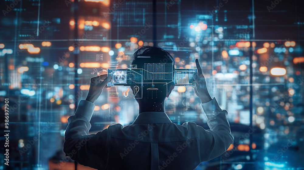 Poster digital business data management technology visualization through virtual reality display