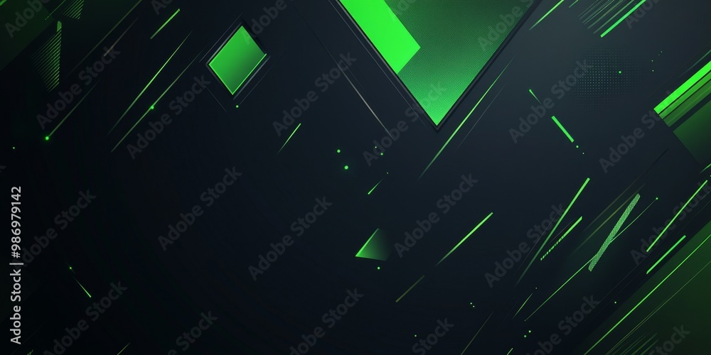 Fototapete An abstract digital background featuring geometric shapes in green and black with diagonal lines and a textured effect.