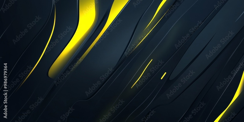 Poster An abstract background with curved yellow lines on a dark surface.