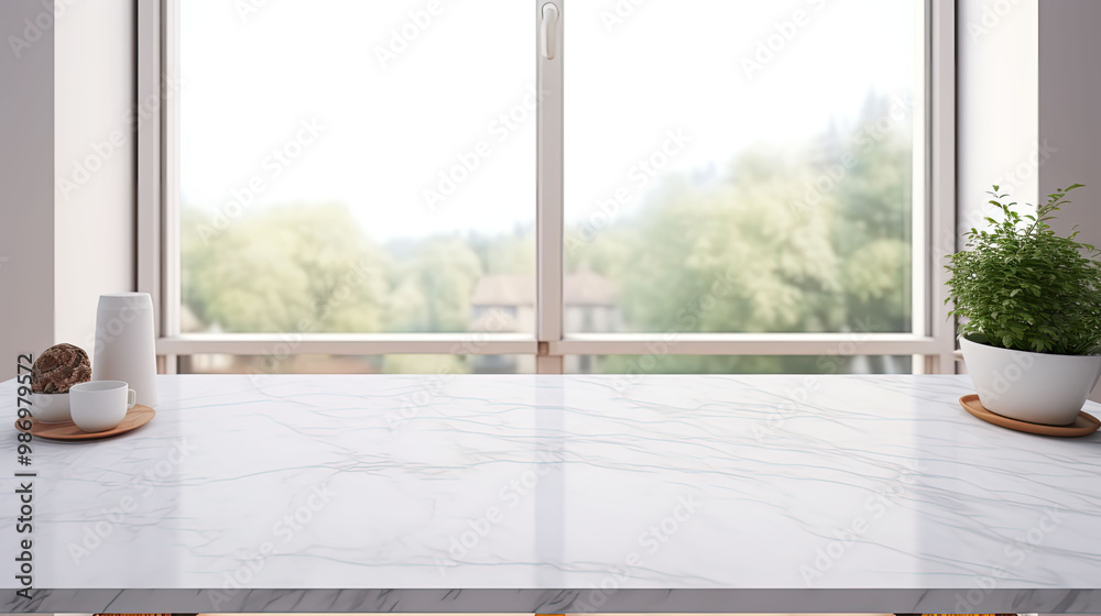 Poster empty kitchen counter with window