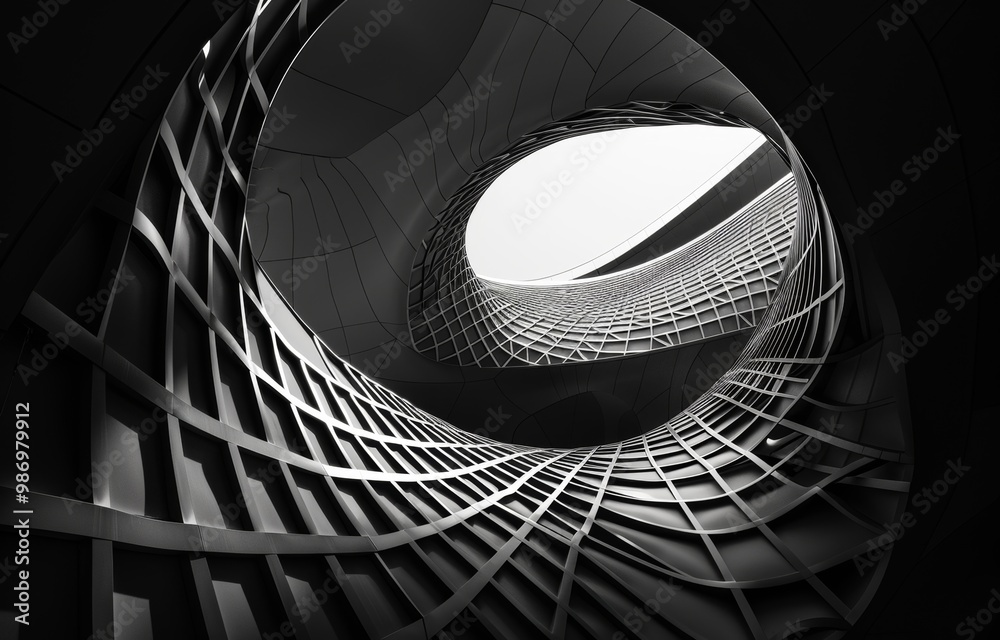 Aufkleber Abstract black and white image of a circular architectural structure with a skylight