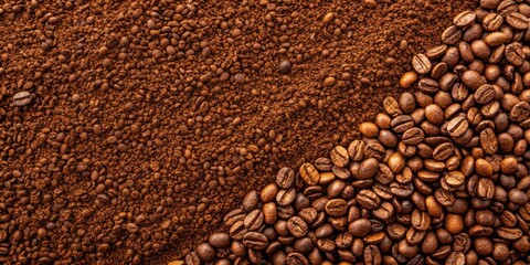 Close-up shot of instant coffee texture with blank space for text