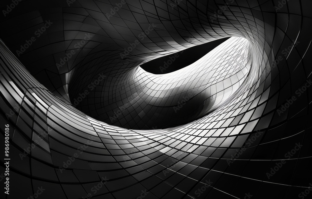 Poster abstract curved architecture in black and white