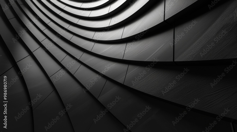 Leinwandbilder a close-up of abstract black curved panels with a textured surface, creating a modern and geometric 