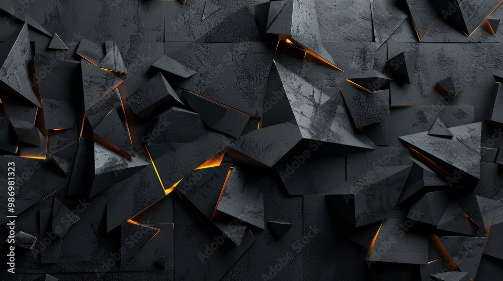 Poster A textured background featuring abstract geometric shapes in black with glowing edges.