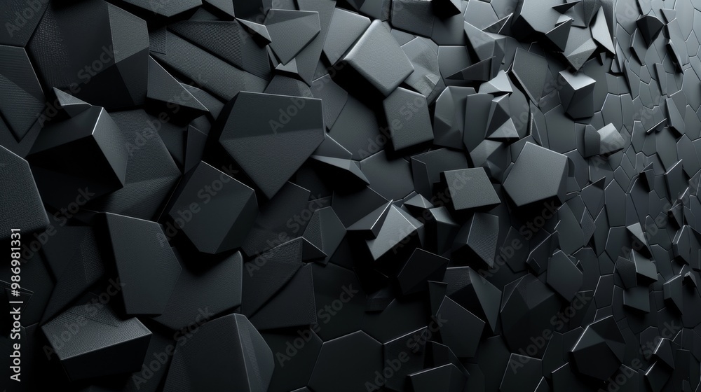 Poster a close-up abstract image of a black textured geometric polygonal wall.