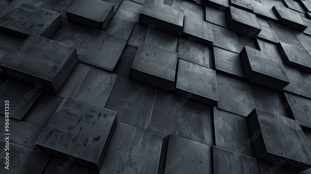 Leinwandbilder a close-up of a wall made of black, textured cubes, creating a modern and abstract geometric pattern