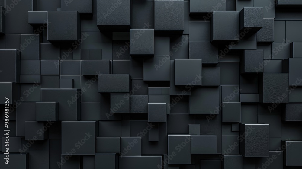 Poster A computer-generated image of a dark gray geometric pattern of cubes.