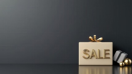 Stylish gift box with a golden sale sign, perfect for promotional content.