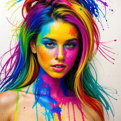 A pretty young woman painted with many different oil colors 