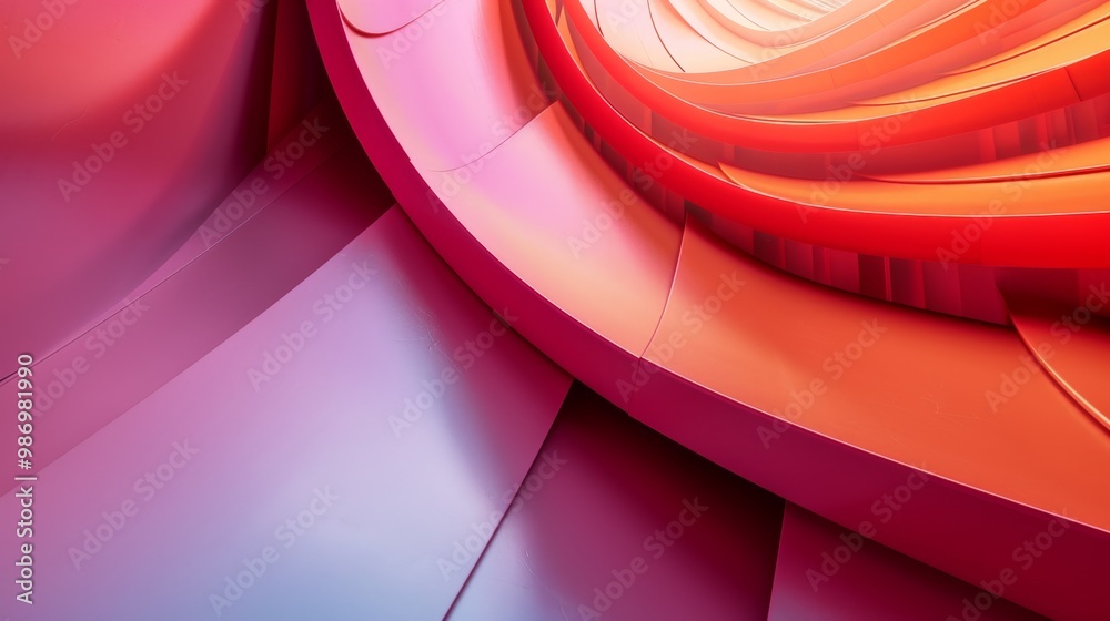 Leinwandbilder A close-up image of an abstract geometric pattern created by curved red and pink panels.