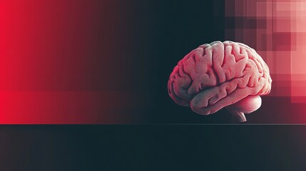 Futuristic glowing human brain, illuminated in vibrant neon pink and red hues