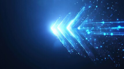 Obraz premium Abstract glowing blue arrow with lighting and technology lines grid blue background