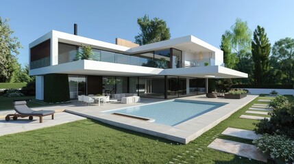 Multilevel modern villa with pool and garden