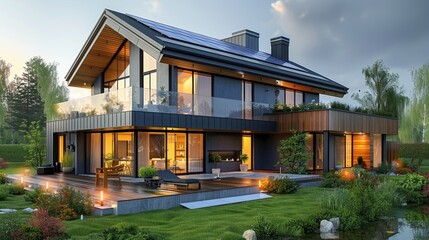 Fototapeta premium Modern House with Solar Panels