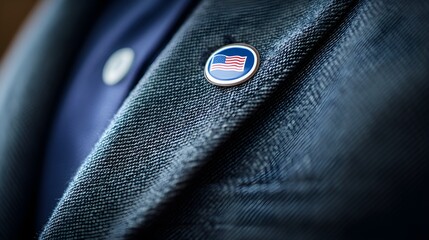 A close-up of an I Voted sticker placed on a jacket lapel, symbolizing pride in participating in the voting process and civic engagement 