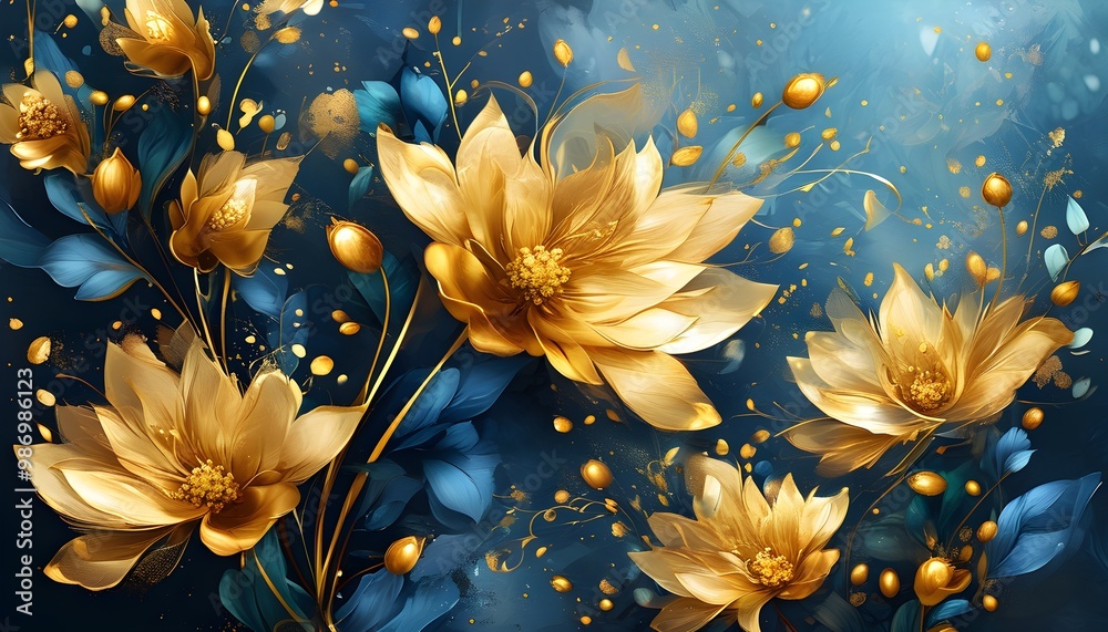 Wall mural radiant golden floral abstractions