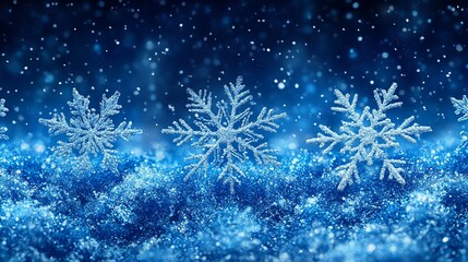 Repeating raster pattern with blue gradient snowflakes on blue background