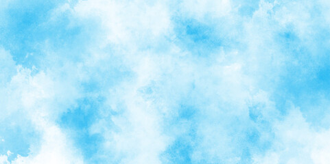Digital art painting of cloudy sky, blurred and grainy Blue powder explosion with natural cloudy clouds and fog, watercolor design with watercolor texture with tiny white clouds.