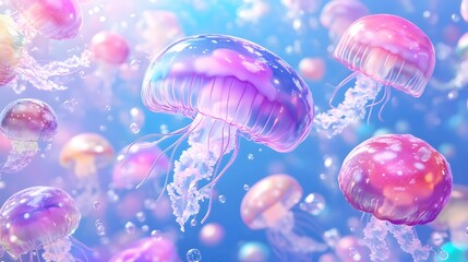 Glowing Jellyfish Drifting in a Vibrant Ocean of Liquid Light