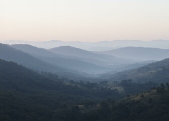 Blue Mountains at Dawn with Pastel Sky