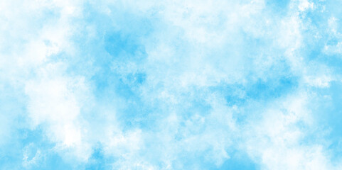 Digital art painting of cloudy sky, blurred and grainy Blue powder explosion with natural cloudy clouds and fog, watercolor design with watercolor texture with tiny white clouds.