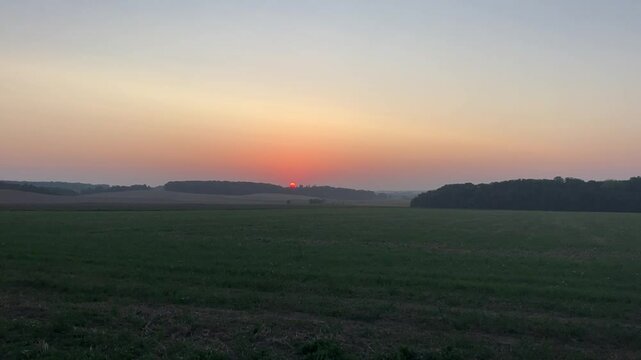 sunset in the countryside, czech autumn landscape, panoramic view village Hnevosice, silesia region, Opava, 
