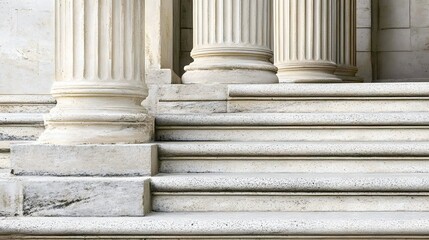 Stone colonnade and stairs detail showcasing classical pillars in a building facade.