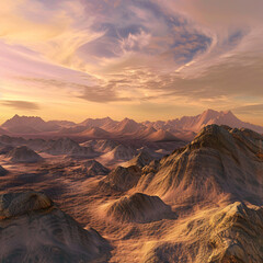 Naklejka premium mountain range landscape against a sunset sky
