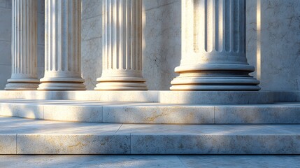 Stone colonnade and stairs detail showcasing classical pillars in a building facade.