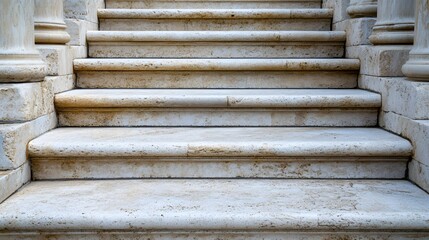 Stone colonnade and stairs detail showcasing classical pillars in a building facade.