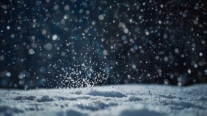 Snowfall with blurred bokeh background in a winter night, perfect for design use