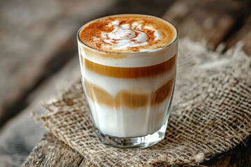 Glass of Latte with Whipped Cream and Cinnamon