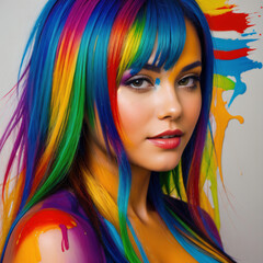 A pretty young woman painted with many different oil colors 