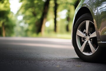 car on black asphalt road with tire wheel